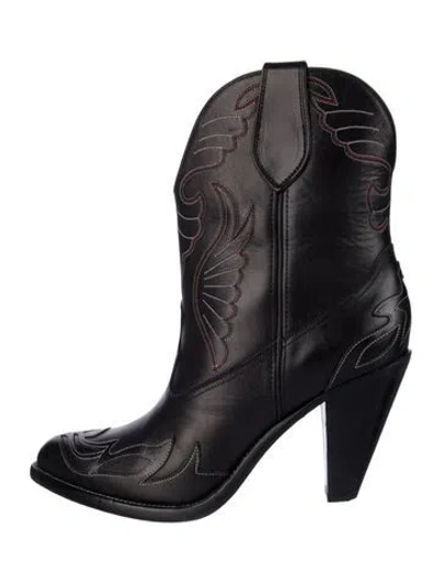 Pre-owned Givenchy Leather Embroidered Accent Western Boots In Black