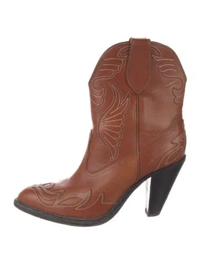 Pre-owned Givenchy Leather Embroidered Accent Western Boots In Brown