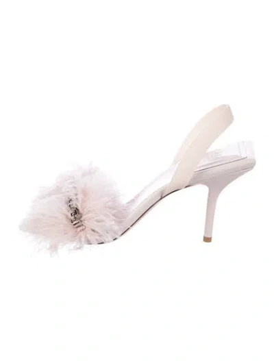 Pre-owned Givenchy Leather Feather Trim Slingback Sandals In Pink