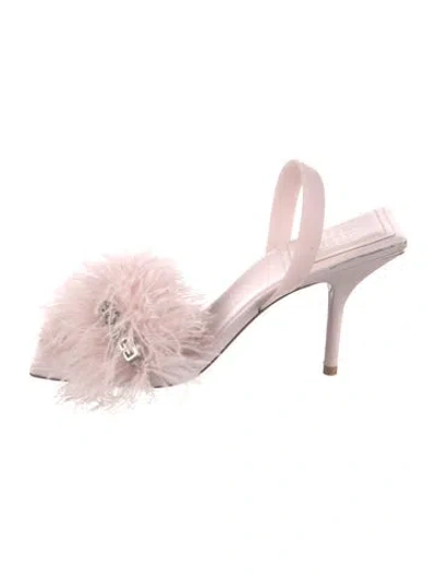 Pre-owned Givenchy Leather Feather Trim Slingback Sandals In Pink