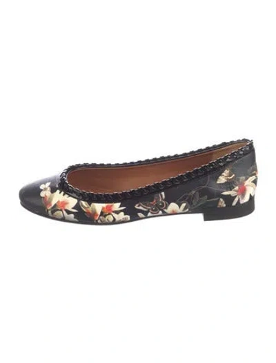 Pre-owned Givenchy Leather Floral Print Ballet Flats In Black