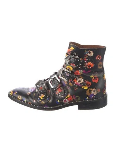Pre-owned Givenchy Leather Floral Print Boots In Black