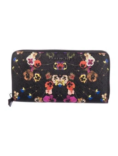 Pre-owned Givenchy Leather Floral Print Continental Wallet In Black