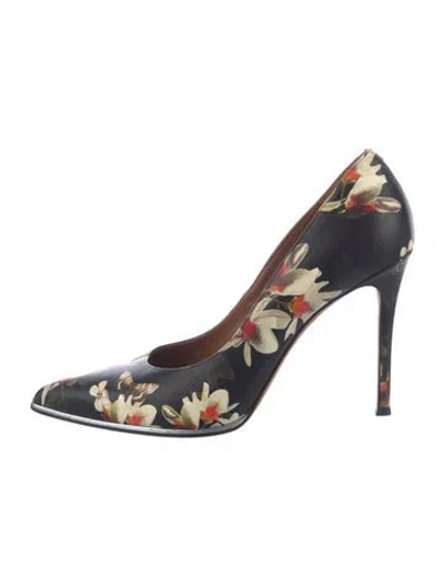 Pre-owned Givenchy Leather Floral Print D'orsay Pumps In Black