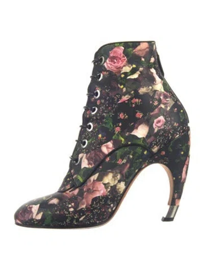 Pre-owned Givenchy Leather Floral Print Lace-up Boots In Black