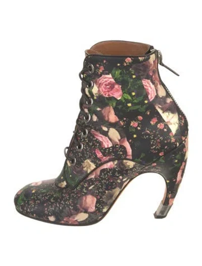 Pre-owned Givenchy Leather Floral Print Lace-up Boots In Black