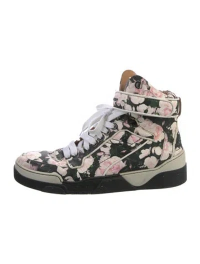 Pre-owned Givenchy Leather Floral Print Lace-up Boots In Pink