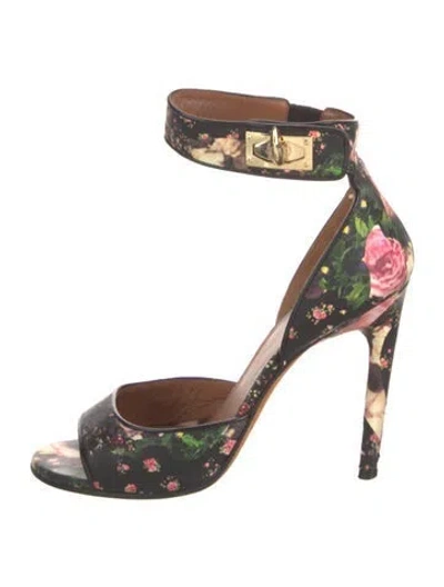 Pre-owned Givenchy Leather Floral Print Sandals In Black