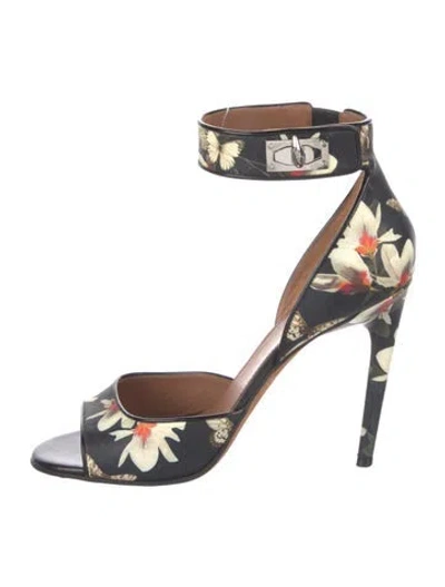 Pre-owned Givenchy Leather Floral Print Sandals In Black