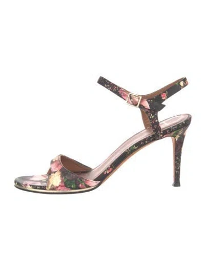 Pre-owned Givenchy Leather Floral Print Sandals In Black