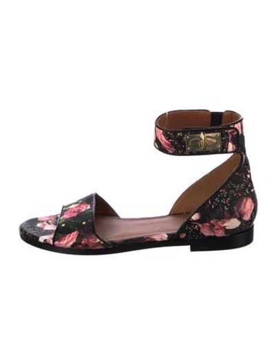 Pre-owned Givenchy Leather Floral Print Sandals In Black