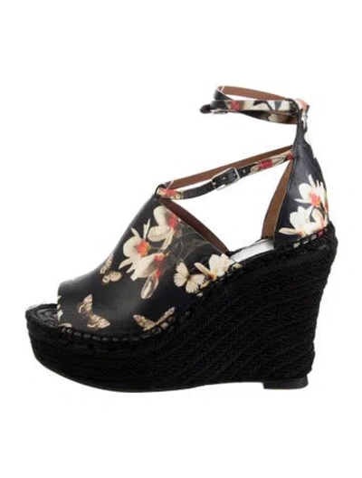 Pre-owned Givenchy Leather Floral Print Sandals In Black