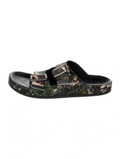 Pre-owned Givenchy Leather Floral Print Slides In Black