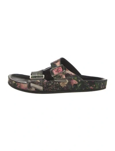 Pre-owned Givenchy Leather Floral Print Slides In Black