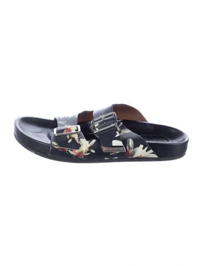 Pre-owned Givenchy Leather Floral Print Slides In Black