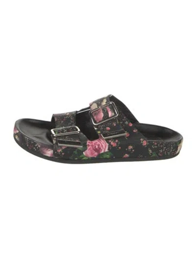 Pre-owned Givenchy Leather Floral Print Slides In Black