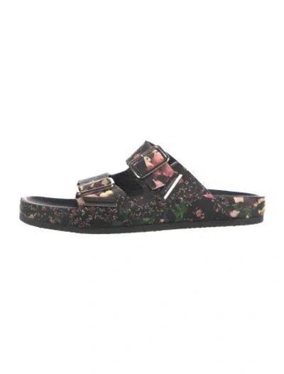 Pre-owned Givenchy Leather Floral Print Slides In Black