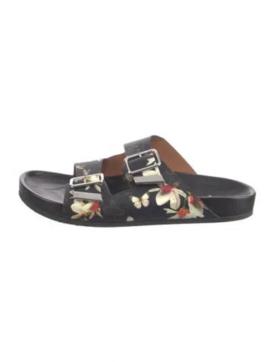 Pre-owned Givenchy Leather Floral Print Slides In Black