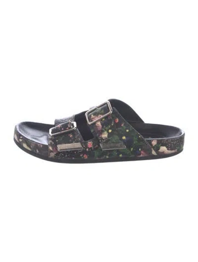 Pre-owned Givenchy Leather Floral Print Slides In Blue