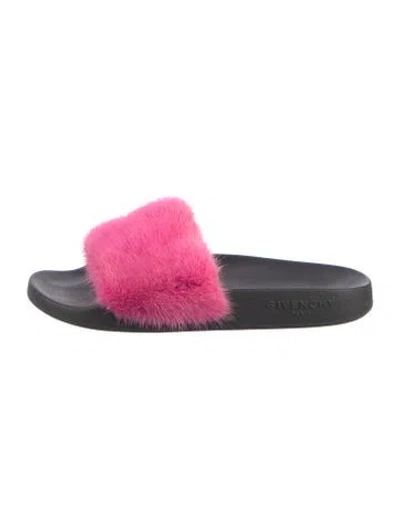 Pre-owned Givenchy Leather Fur Trim Slides In Multi