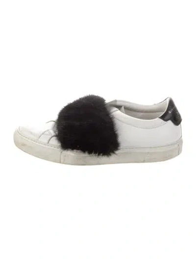 Pre-owned Givenchy Leather Fur Trim Sneakers In White