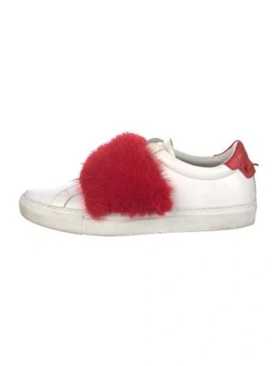 Pre-owned Givenchy Leather Fur Trim Sneakers In White
