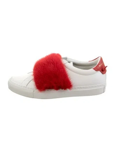Pre-owned Givenchy Leather Fur Trim Sneakers In White