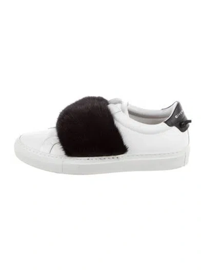 Pre-owned Givenchy Leather Fur Trim Sneakers In White