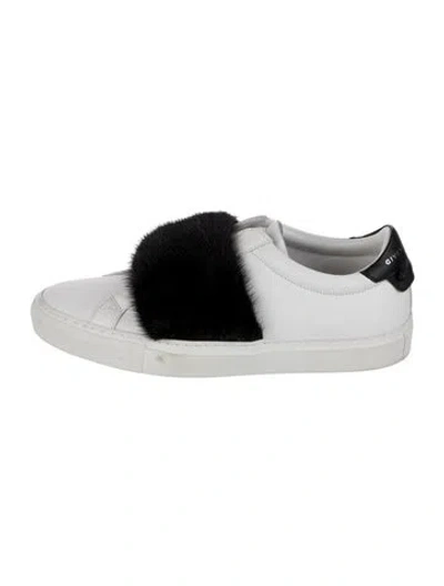 Pre-owned Givenchy Leather Fur Trim Sneakers In White