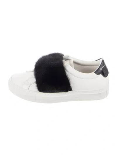 Pre-owned Givenchy Leather Fur Trim Sneakers In White