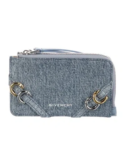 Pre-owned Givenchy Leather Graphic Print Coin Pouch In Blue