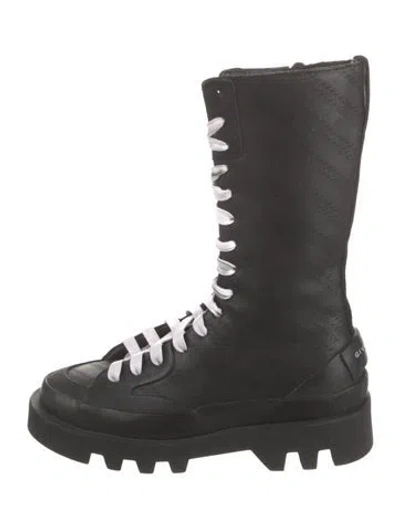 Pre-owned Givenchy Leather Graphic Print Combat Boots In Black