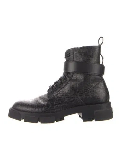 Pre-owned Givenchy Leather Graphic Print Combat Boots In Blue/green