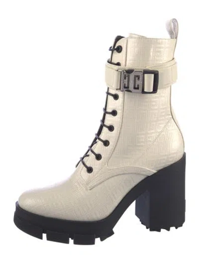 Pre-owned Givenchy Leather Graphic Print Combat Boots In Neutrals