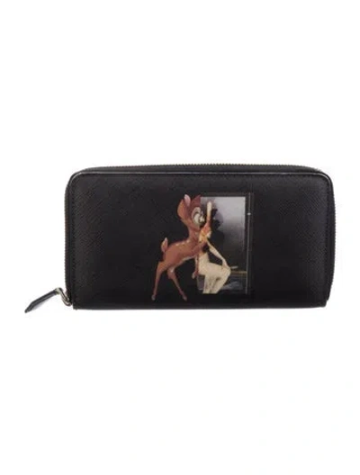 Pre-owned Givenchy Leather Graphic Print Continental Wallet In Black