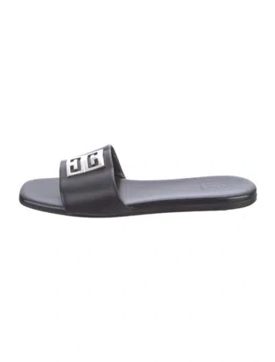 Pre-owned Givenchy Leather Graphic Print Slides In Black