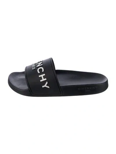 Pre-owned Givenchy Leather Graphic Print Slides In Black