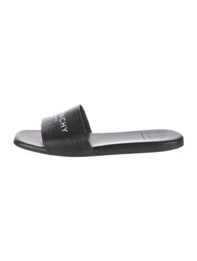 Pre-owned Givenchy Leather Graphic Print Slides In Black