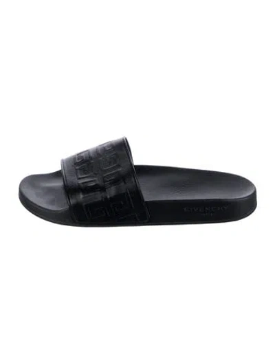 Pre-owned Givenchy Leather Graphic Print Slides In Black