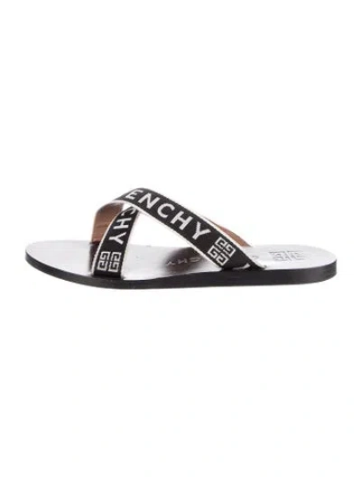 Pre-owned Givenchy Leather Graphic Print Slides In Black