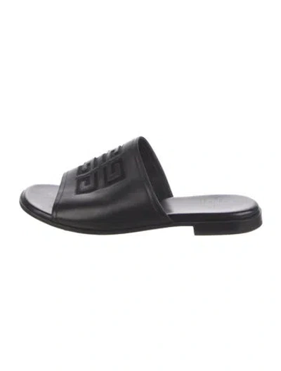 Pre-owned Givenchy Leather Graphic Print Slides In Black