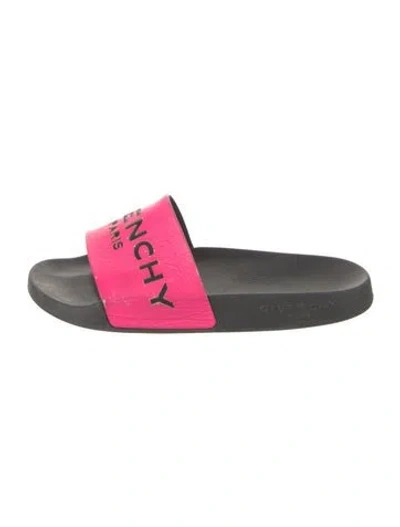 Pre-owned Givenchy Leather Graphic Print Slides In Black/pink
