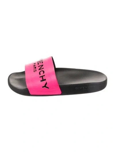 Pre-owned Givenchy Leather Graphic Print Slides In Black/pink