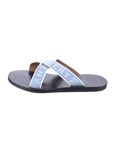Pre-owned Givenchy Leather Graphic Print Slides In Blue