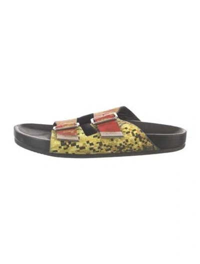 Pre-owned Givenchy Leather Graphic Print Slides In Yellow