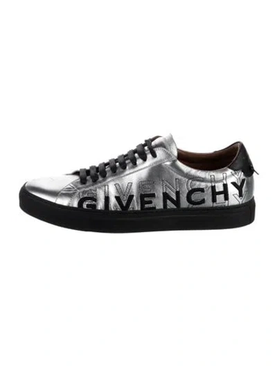 Pre-owned Givenchy Leather Graphic Print Sneakers In Silver