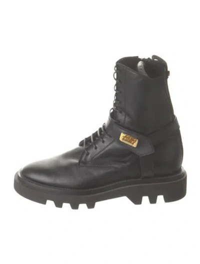 Pre-owned Givenchy Leather Grosgrain Trim Combat Boots In Black