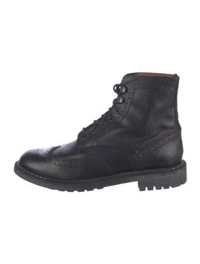 Pre-owned Givenchy Leather Grosgrain Trim Lace-up Boots In Black
