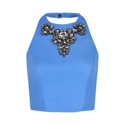 Pre-owned Givenchy Leather Halter Top With Embroidered Stones 'cornflower' | Blue | Women's Size 38