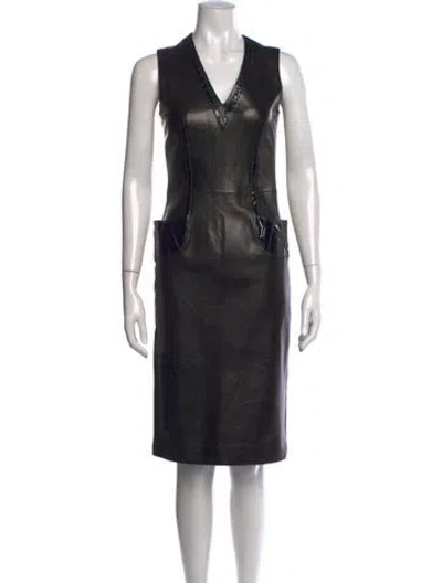 Pre-owned Givenchy Leather Knee-length Dress In Black